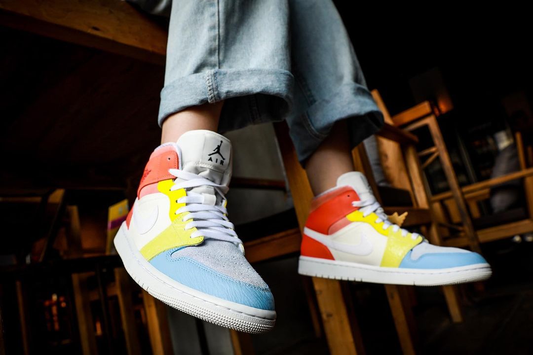 Air Jordan 1 Mid,AJ1,上脚  质感拉满！规格超高！全新拼接主题 AJ1 上脚图来了！