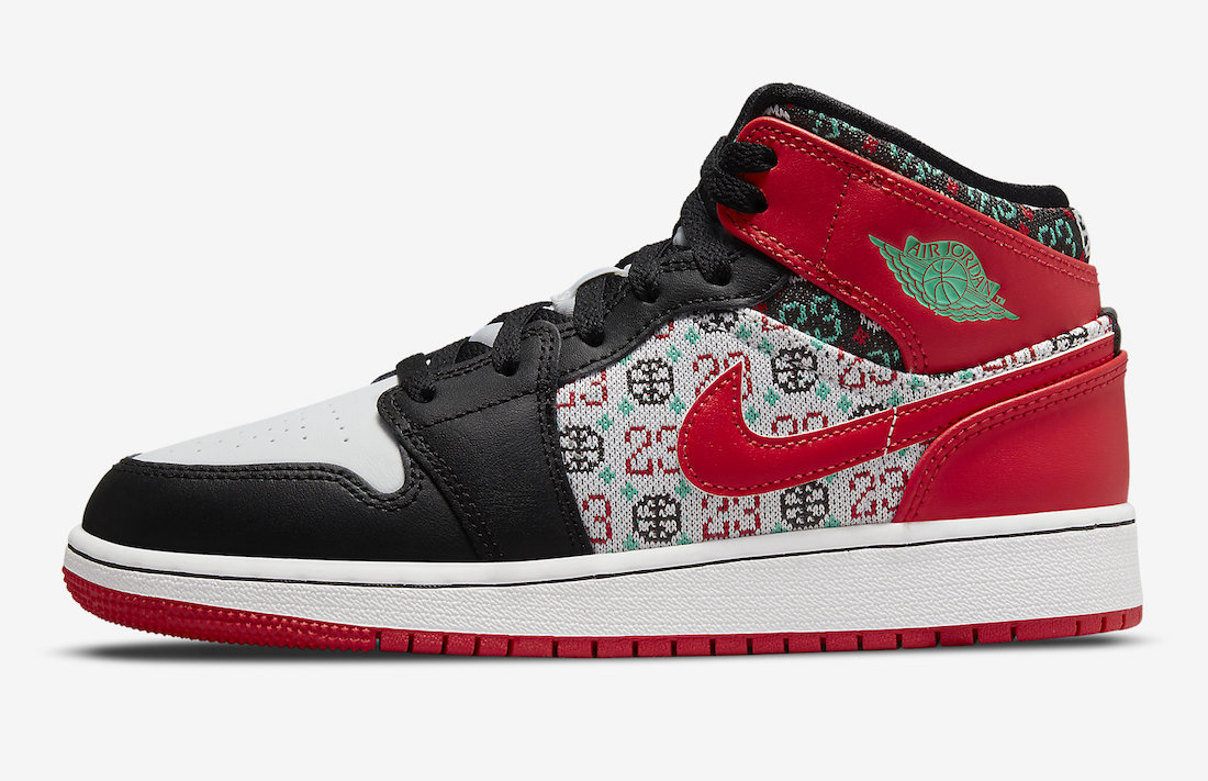 Nike，Air Jordan 1 Mid GS “Holi  圣诞主题款「黑脚趾」！全新 Air Jordan 1 Mid 发售日期曝光！