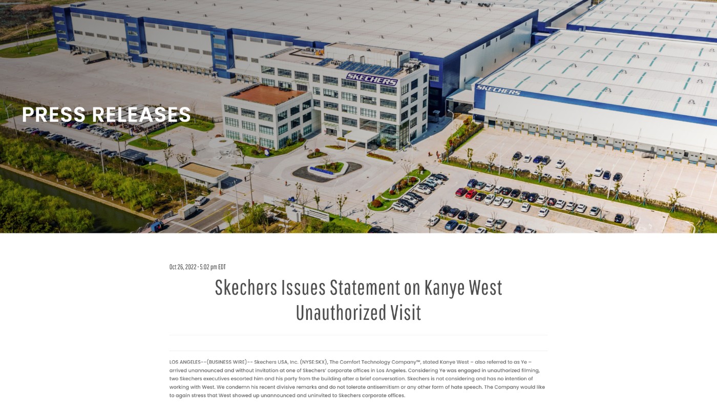侃爷,Yeezy,Ye  侃爷现身斯凯奇公司！斯凯奇立马声明：请你离开！！！