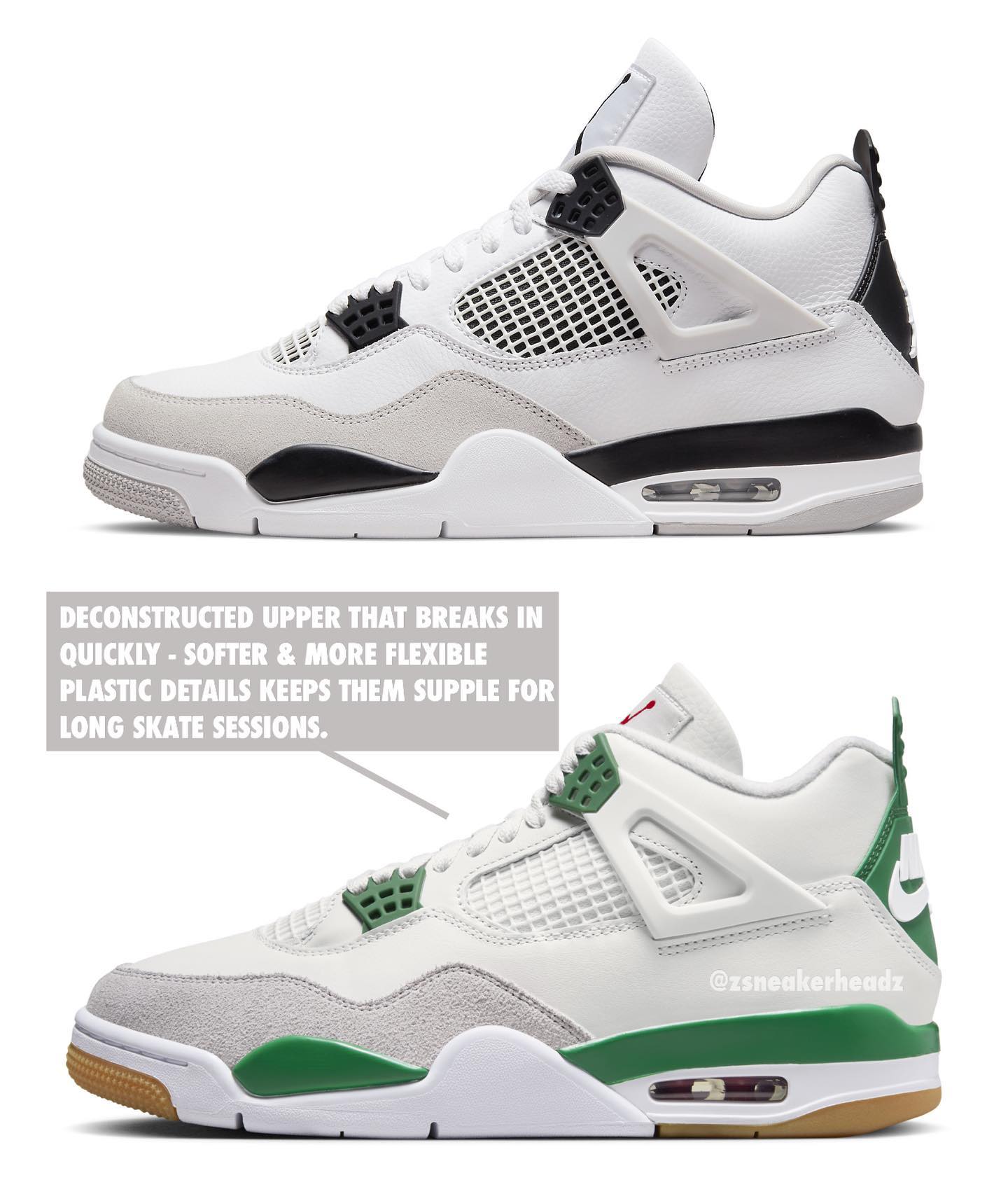Nike SB,Air Jordan 4,Pine Gree  Nike SB x AJ4 对比图曝光！细节变化真不少！