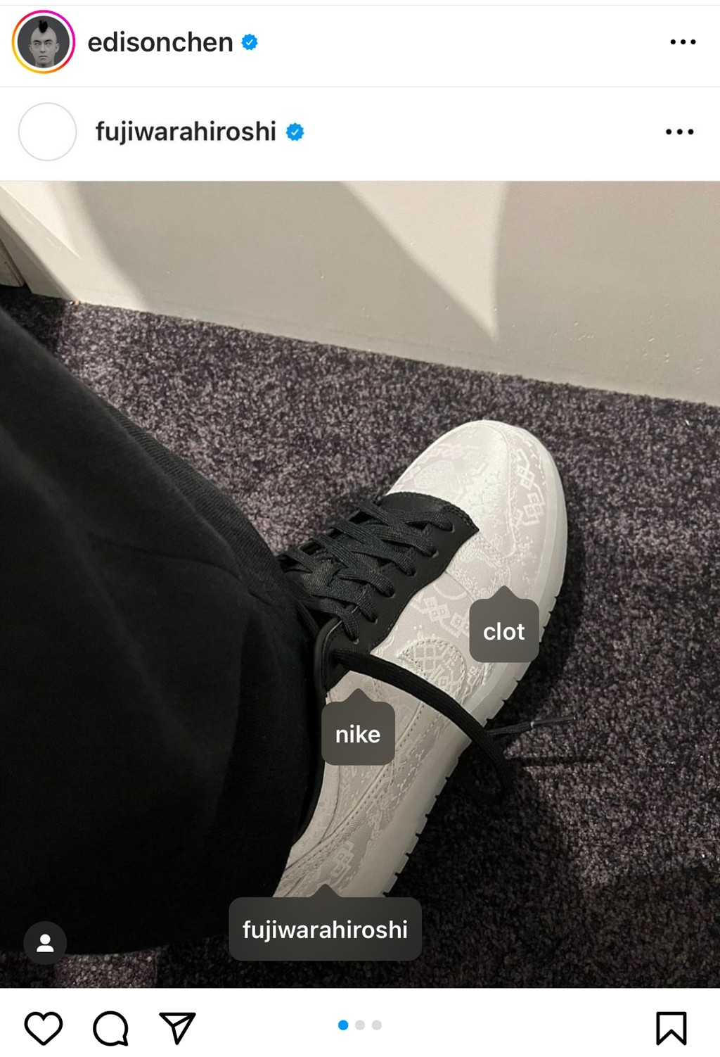 CLOT,fragment design,Nike,Dunk  冠希上脚 Nike「闪电白丝绸」！又有新联名要来了！