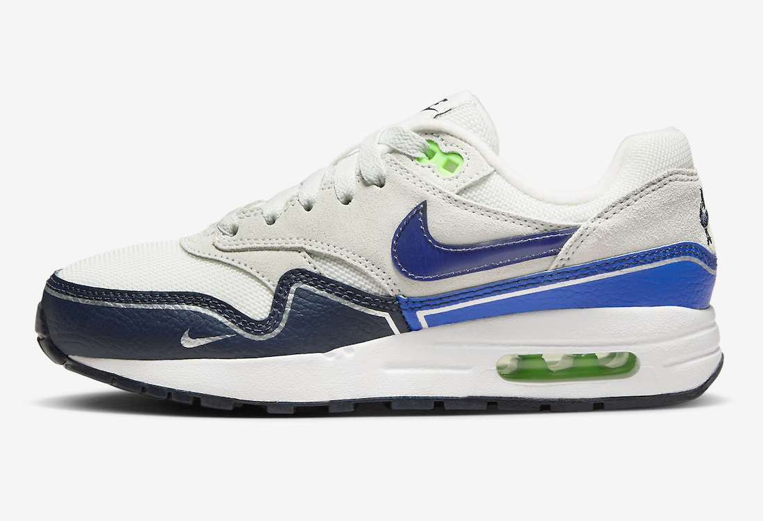 Nike Air Max 1,GS,HF7814-100  复古白蓝设计！全新 Air Max 1 官图曝光！