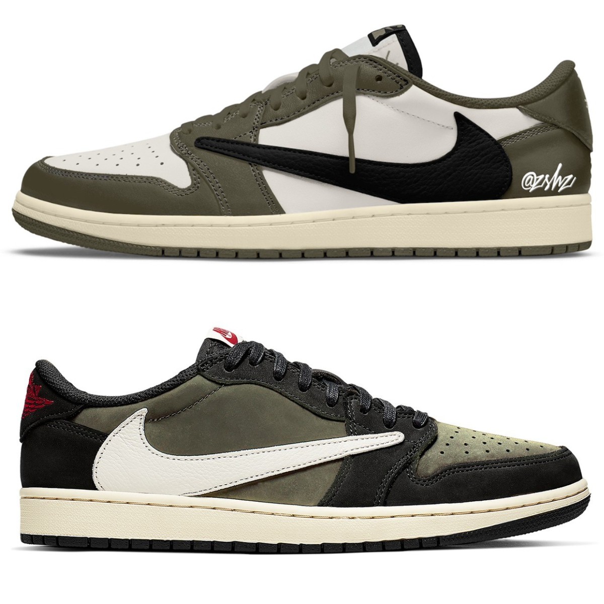 Travis Scott,AJ1,Olive,DM7866-  实物终于曝光！最新「倒钩 AJ1」原来长这样！